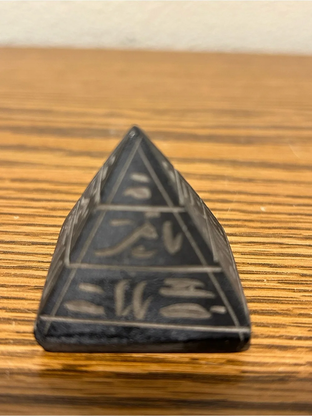 Black Pyramid Accent Figurine with Etched Hieroglyphic Detail